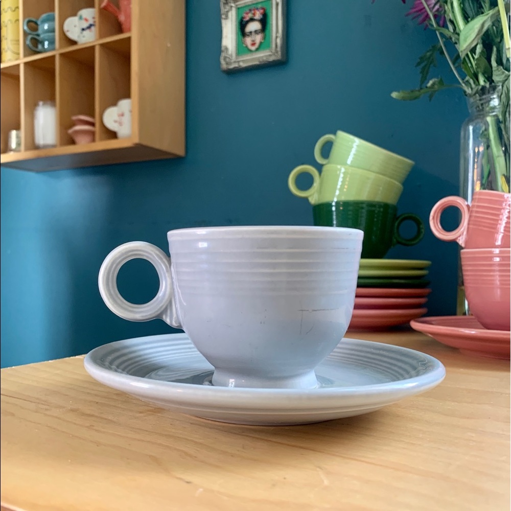 🎁 FIESTA Vintage Pearl Grey 🤍 Teacup & Saucer, (ca 1930s-50s)